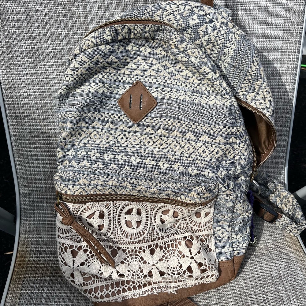 Patterned Gray and Brown Backpack